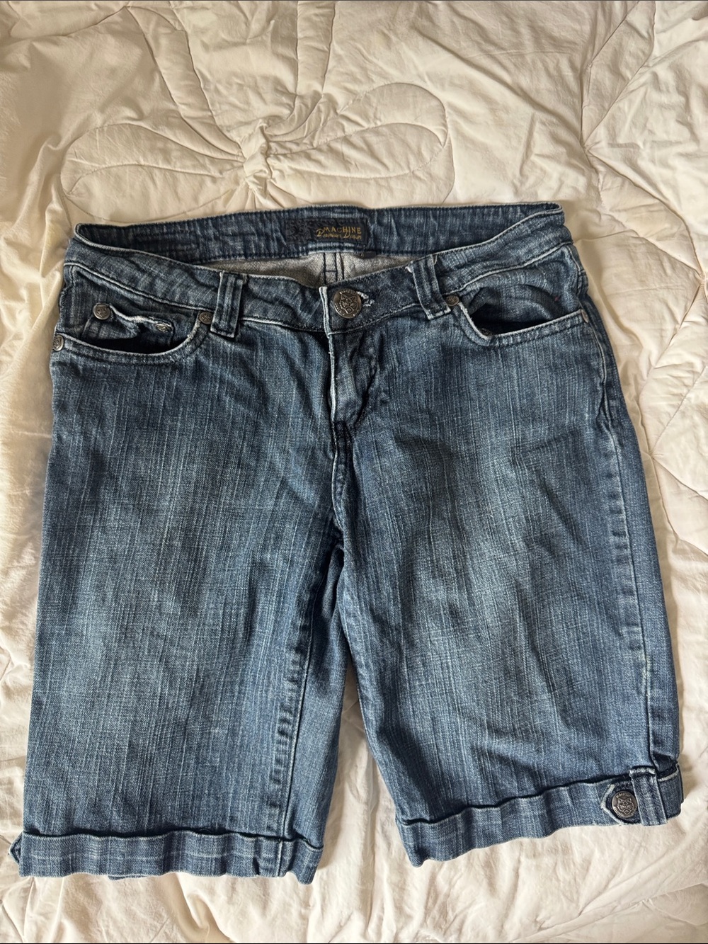 Machine premium denim cuffed Bermuda shorts, women medium wash
